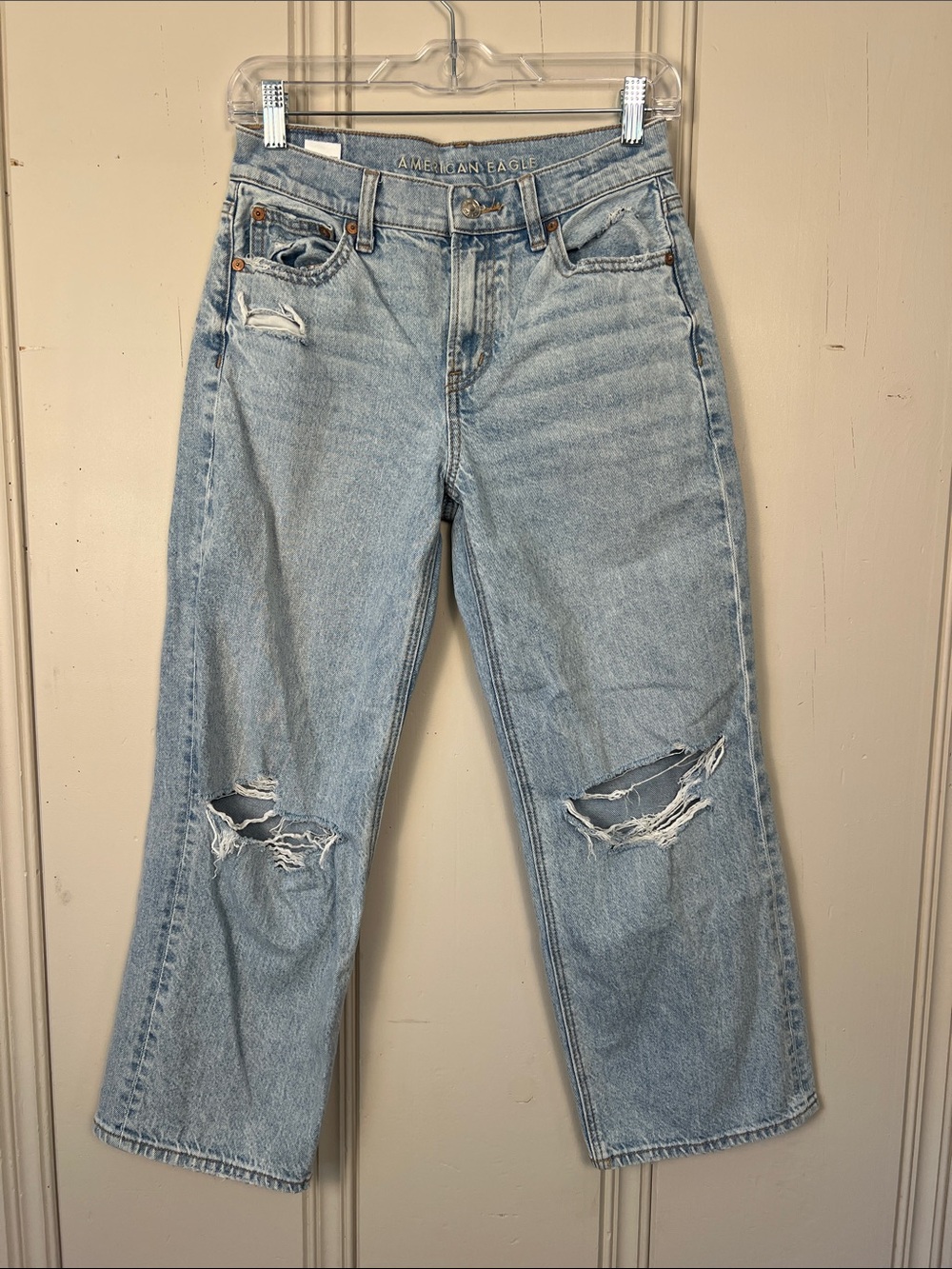 American Eagle Strigid High Rise Straight Jeans 0 Extra Short Distressed EUC